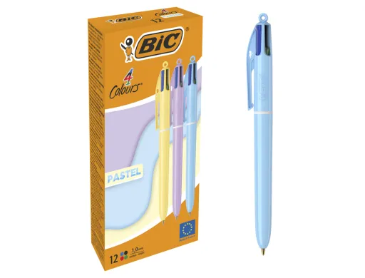 Esferográfica Bic Quatro Cores Pastel Ponta de 1 mm Caixa de 12 Unidades Cores Sortidas