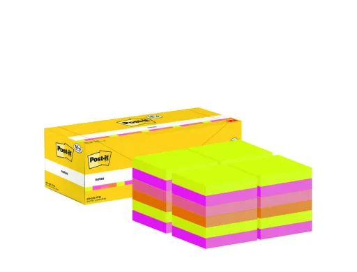 Bloco de Notas Adesivas Post-it Cores Sortidas 76x76 mm com 100 Folhas Pack de 18+6 Unidades