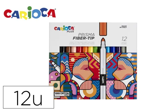 Marcador Carioca Plus Prisma Fiber-Tip de Ponta de Fibra Caixa de 12 Unidades Cores Sortidas