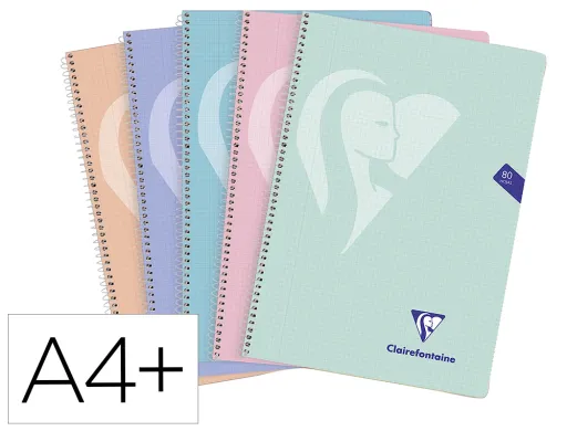 Caderno Espiral Clairefontaine Capa Polipropileno Folio 80 Folhas 90 gr Quadricula 4mm Cores Pastel Sortidas