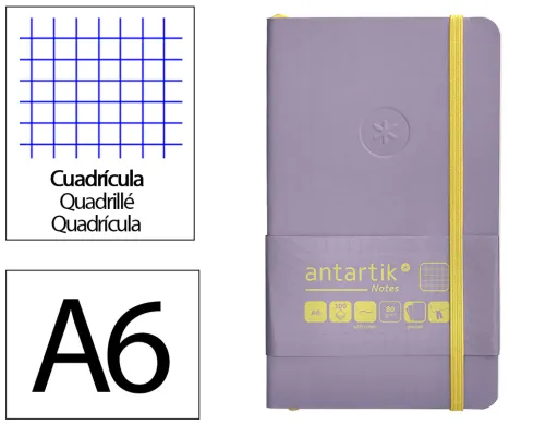 Caderno com Elastico Antartik Notes Capa Mole a6 Quadriculado Roxo e Amarelo 100 Folhas 80 gr Fsc