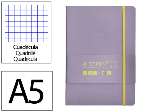 Caderno com Elastico Antartik Notes Capa Mole a5 Quadriculado Roxo e Amarelo 80 Folhas 80 gr Fsc