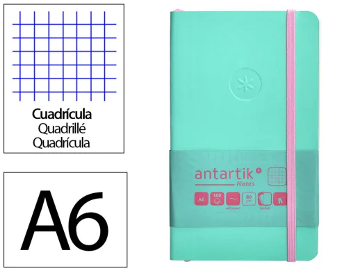 Caderno com Elastico Antartik Notes Capa Mole a6 Quadriculado Rosa e Turquesa 100 Folhas 80 gr Fsc