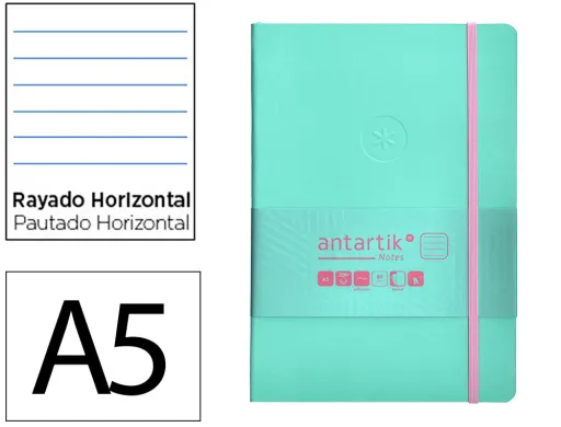 Caderno com Elastico Antartik Notes Capa Mole a5 Pautado Rosa e Turquesa 80 Folhas 80 gr Fsc