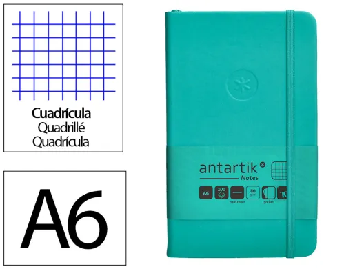 Caderno com Elastico Antartik Notes Capa Dura a6 Quadriculado Turquesa 100 Folhas 80 gr Fsc