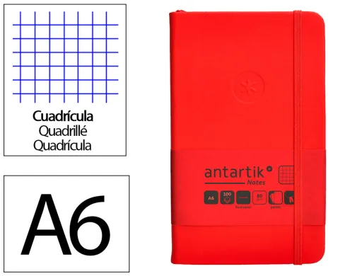 Caderno com Elastico Antartik Notes Capa Dura a6 Quadriculado Vermelho 100 Folhas 80 gr Fsc