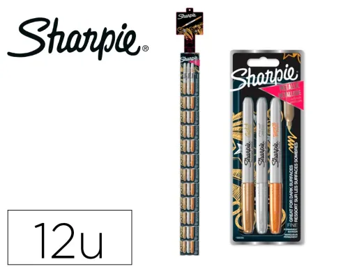 Marcador Sharpie Permanente Fino Metálico Blister de 3 Unidades Ouro/Prata/Bronze Clipstrip de 12 Blister