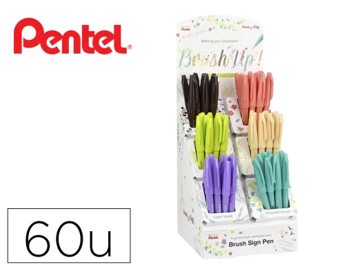 Expositor Pentel Brush Sign Pen com 60 Unidades em 6 Cores