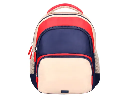 Cartera Escolar Moc Hila Multibolsillo Infantil Azul Marino Rojo Beige 350x110x270 mm