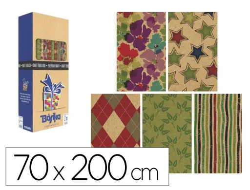 Papel Fantasia Basika Kraft Todo Ano Rolo Largura 70 cm Comprimento 2 m Desenhos Sortidos Gramagem 50 gr