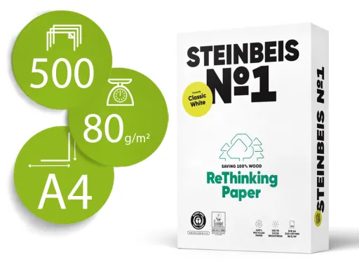 Papel Fotocopia Steinbeis n.1 100% Reciclado Din a4 80 gr Embalagem de 500 Folhas