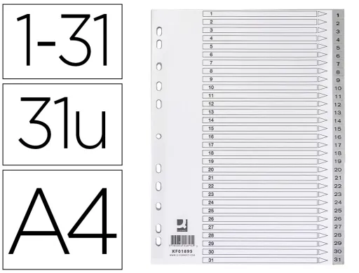 Separador Numerico Q-Connect Plástico 1-31 Conjunto de 31 Separadores Din A4 Multiperfurados