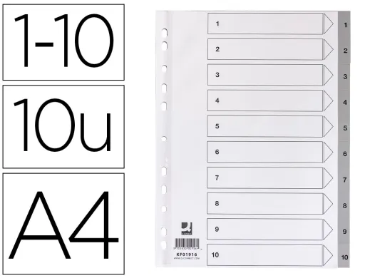 Separador Numerico Q-Connect Plástico 1-10 Conjunto de 10 Separadores Din A4 Multiperfurados