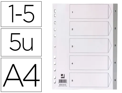 Separador Numerico q-Connect Plastico 1-5 Conjunto de 5 Separadores Din a4 Multiperfurados