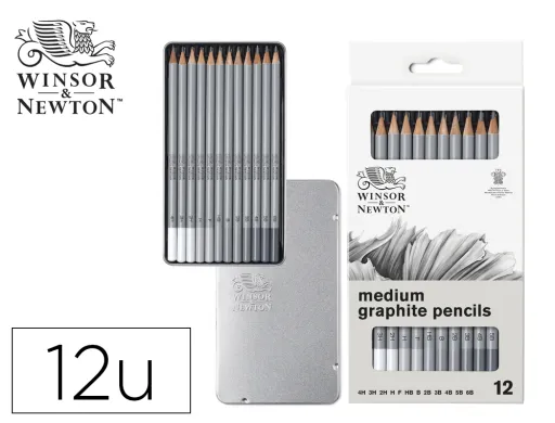 Lápis de Grafite Winsor&Newton Studio Collection Caia Metálica com 12 Unidades Graduações Medias Sortidas