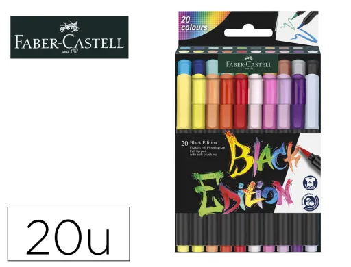 Marcador Faber Castell Black Edition Ponta de Pincel Caixa de 20 Unidades Cores Sortidas