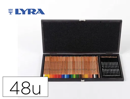 Lápis de Cor Lyra Rembrandt Polycolor 36 Cores Sortidas + 12 Lápis de Grafite em Mala de Madeira