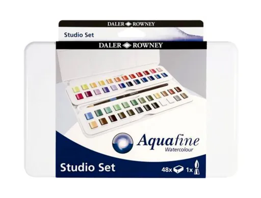 Aguarela Daler Rowney Aquafine Caixa Metalica de 48 Cores Sortidas com Pincel