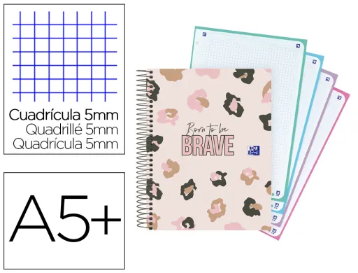 Caderno com Recarga Oxford Europeanbook 4 Animal Print Din a5+ Quadricula 5 mm 120 Folhas