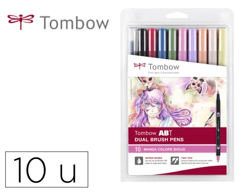 Marcador Tombow Dual Brush Ponta Dupla Pincel Estojo de 10 Unidades Cores Sortidas