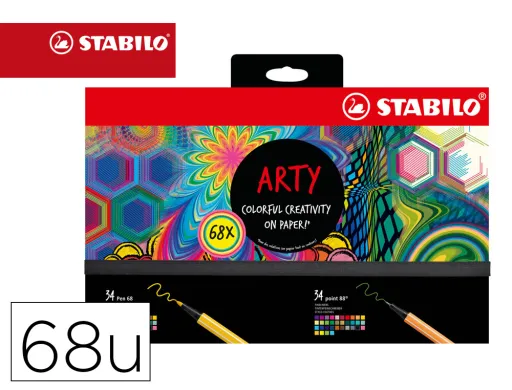 Marcador Stabilo Aguarelavel Pen 68/88 Arty Line Hero Estojo de Cartão de 68 Cores Sortidas