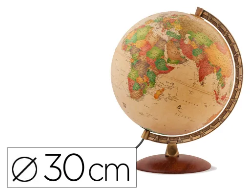 Globo Terrestre Nova Rico com Luz Antiqus Base de Madeira e Meridiano Metalico 30 cm de Diametro