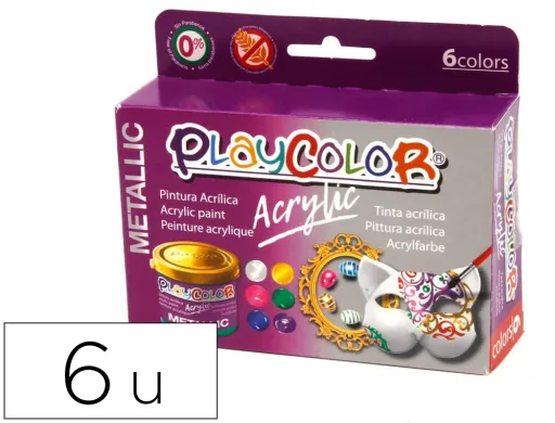 Pintura Acrilica Playcolor Acrylic Metallic 40 ml Caixa de 6 Unidades Cores Sortidas