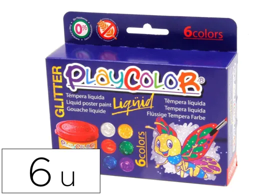 Guache Liquido Playcolor Liquid Glitter 40 ml Caixa de 6 Unidades Cores Sortidas