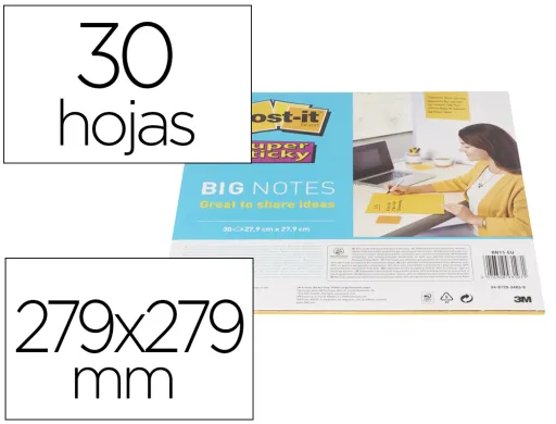 Bloco de Notas Adesivas Post-it Super Sticky Amarelo 30 Folhas 279x279 mm