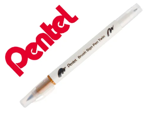 Pincel Pentel Brush Sign Pen com Ponta Dupla Cor Castanho Terra