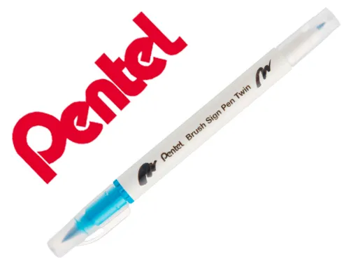 Pincel Pentel Brush Sign Pen com Ponta Dupla Cor Turquesa