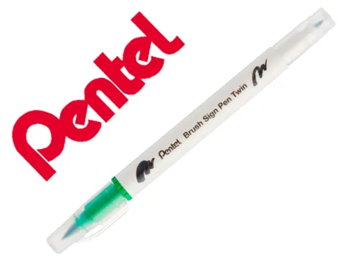 Pincel Pentel Brush Sign Pen com Ponta Dupla Cor Verde Claro