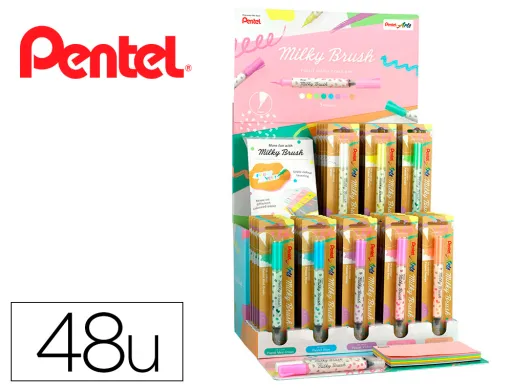 Pincel Pentel Milky Brush Expositor com 40 Unidades Cores Pastel