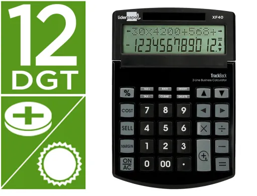 Calculadora de Secretária Xf40 12 Digitos Duas Linhas Solar e Pilhas Cor Preto 175x120x30 mm 40% Plástico Rec