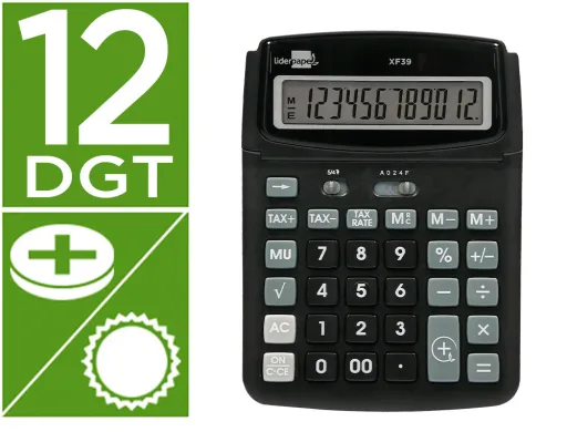 Calculadora de Secretária Xf39 12 Digitos Solar e Pilhas Cor Preto 190x140x32 mm 40% Plástico Reciclado