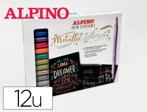 Marcador Alpino Metallic Lettering Dupla Ponta Estojo de 12 Unidades Cores Sortidas