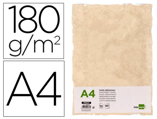 Papel Pergaminho Liderpapel Din a4 com Rebordo 180g/m2 Cor Creme Embalagem de 50 Folhas