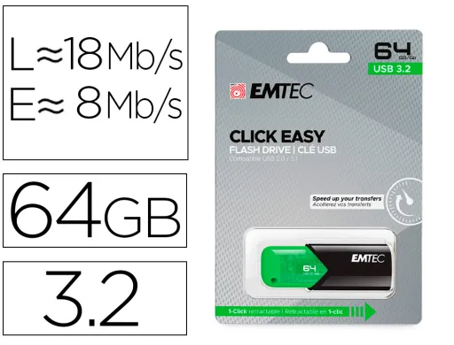 Pen Drive Emtec Usb 3.2 Click Easy 64 gb Verde