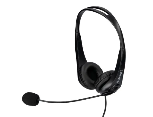 Auricular q-Connect Biaural d Iadema Usb com Microfone e Controlo de Volume Conexao Usb Cor Preto