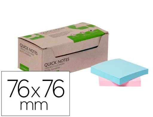 Bloco de Notas Adesivas Q-Connect 76x76 mm 100% Papel Reciclado Cores Pastel Caixa de Cartão