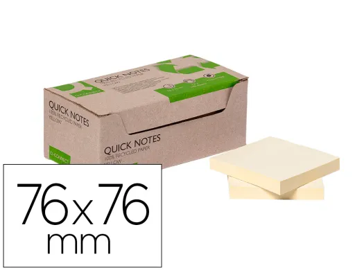 Bloco de Notas Adesivas Q-Connect 76x76 mm 100% Papel Reciclado Amarelo Caixa de Cartão