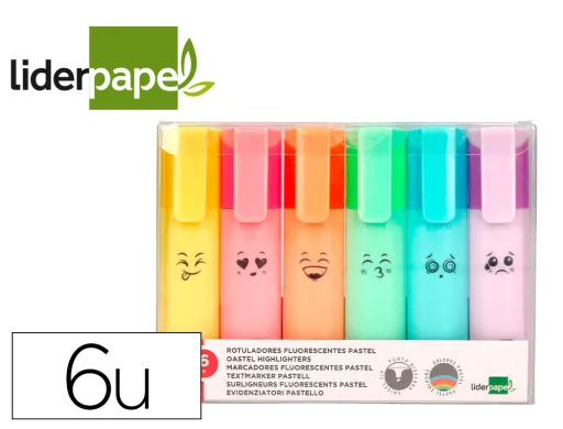 Marcador Liderpapel Fluorescente Pastel Ponta Biselada Estojo de 6 Unidades Cores Sortidas