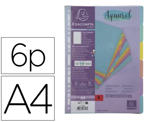 Separador Exacompta Aquarel Cartolina Lustrada Conjunto de 6 Separadores Din a4 Cores Pastel