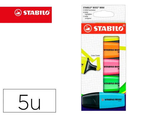 Marcador Stabilo Boss Mini Estojo de 5 Unidades Amarelo/Azul/Laranja/Rosa/Verde