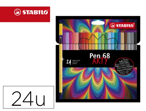 Marcador Stabilo Aguarelavel Pen 68 Arty Line 1 mm Estojo Cartão de 24 Unidades Cores Sortidas