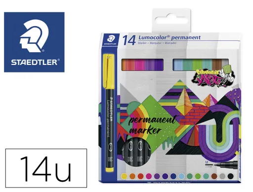 Marcador Staedtler Lumocolor Retroprojecao Ponta de Fibra Permanente 317 Caixa de 14 Unidades Cores Sortidas