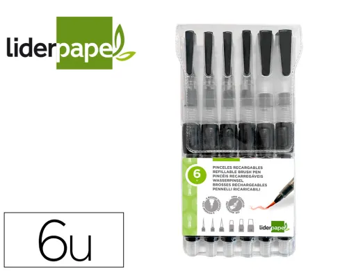 Pinceles Recargables para Productos Acuarelables Set de 6 Unidadesgrosor Puntas Surtidas