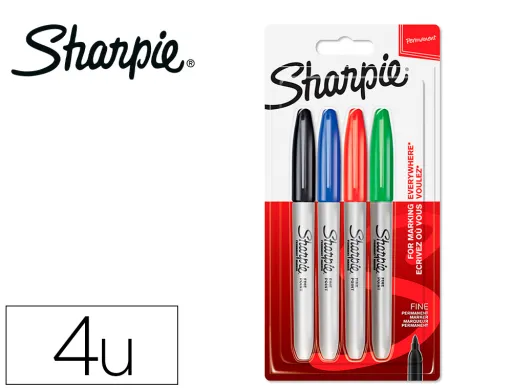 Marcador Sharpie Permanente Fino Ponta 1 mm Blister 4 Unidades Cores Standard Sortidas