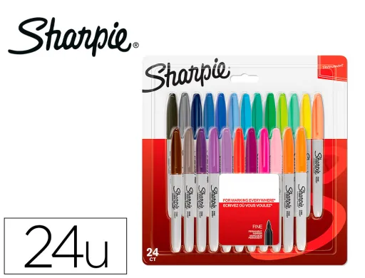 Marcador Sharpie Permanente Fino Ponta 1 mm Blister 24 Unidades Cores Sortidas