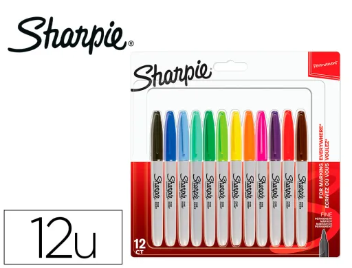 Marcador Sharpie Permanente Fino Ponta 1 mm Blister 12 Unidades Cores Sortidas